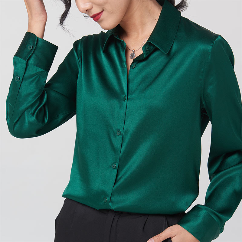 Mulberry silk long-sleeved shirt for women 2026 spring/autumn professional contrasting color commuter shirt slim fit square collar top