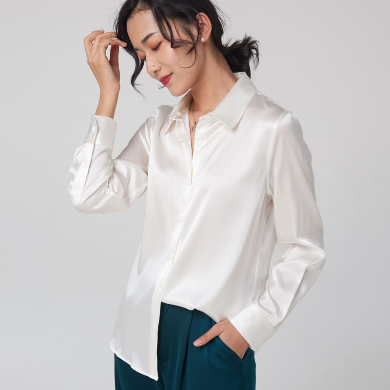 Mulberry silk long-sleeved shirt for women 2026 spring/autumn professional contrasting color commuter shirt slim fit square collar top