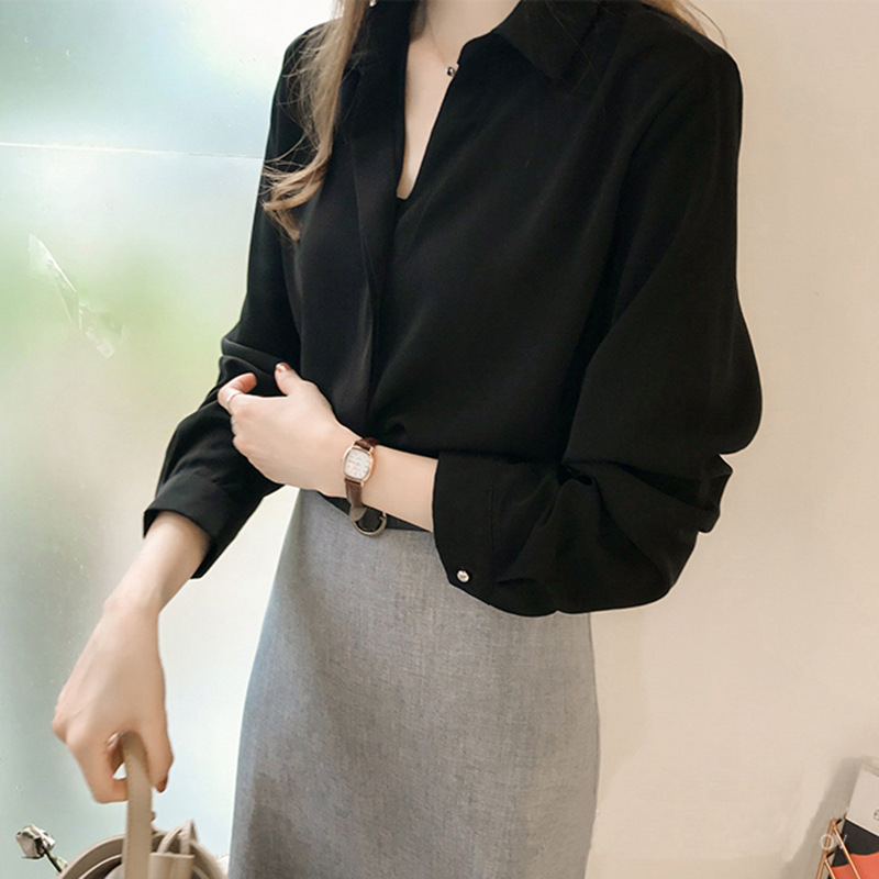 New Student Chiffon White Shirt Women Long Sleeve Loose Plus Size Blouse Top