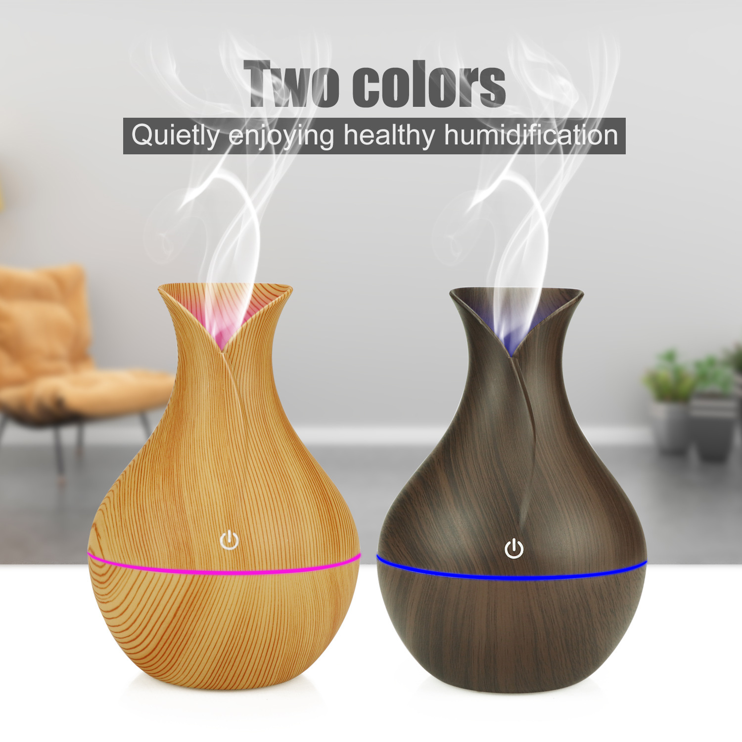 USB Humidifier with Night Light 5V Home Large Mist Air Humidifier Wood Grain Air Purifier Aromatherapy Diffuser