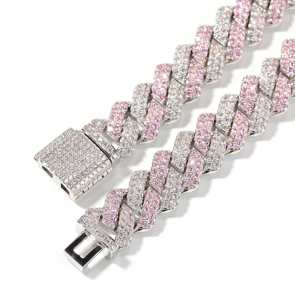 Hip Hop Bar Cuban Chain Necklace Men 13mm Inlaid Zircon Gold Plated Necklace Accessories