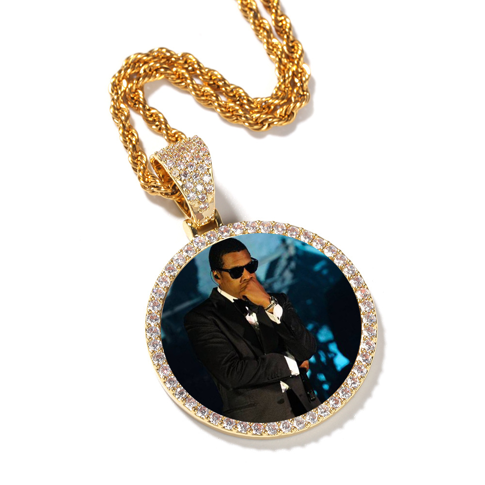 Hip Hop Photo Pendant Copper Inlaid Zircon Solid DIY Photo Necklace Accessories