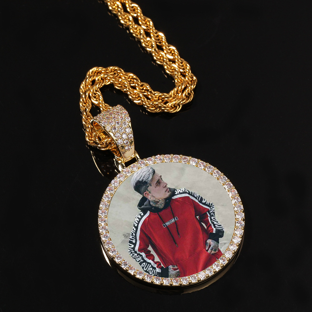 Hip Hop Photo Pendant Copper Inlaid Zircon Solid DIY Photo Necklace Accessories
