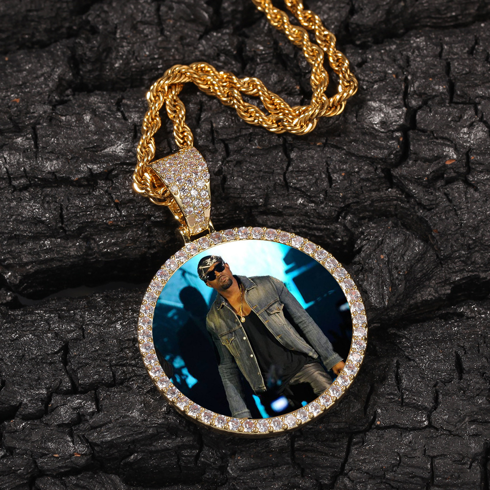 Hip Hop Photo Pendant Copper Inlaid Zircon Solid DIY Photo Necklace Accessories