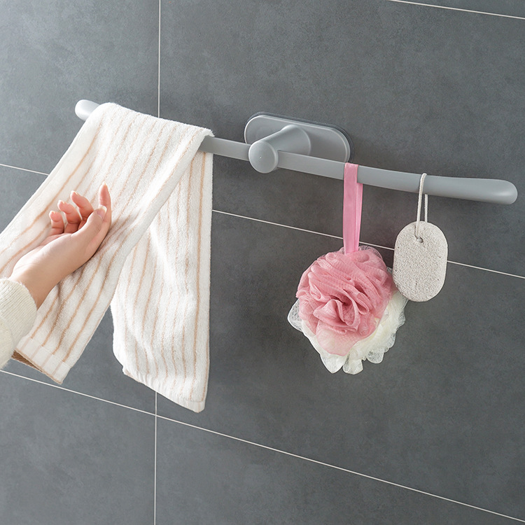 Household plain bow-shaped towel rack, no-drill wall-mounted plastic towel bar, bathroom seamless storage hanger