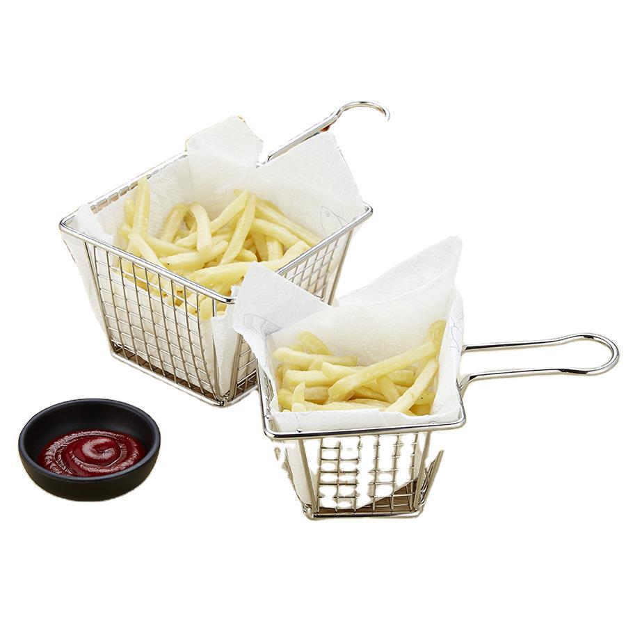 Cross-Border 304 Stainless Steel French Fries Basket Snack Frying Basket Mesh Fry Basket American Western Restaurant