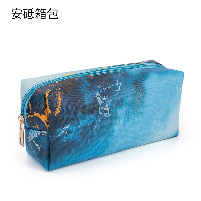New Marble Pattern PU Cosmetic Bag Portable Handheld Bag Large Capacity Cosmetic Storage Bag
