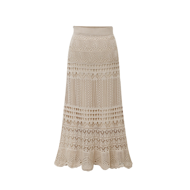 Skirt women spring and autumn 200 jin high waist loose plus size crochet hollow knit hip-hugging mid-length skirt women 90cm