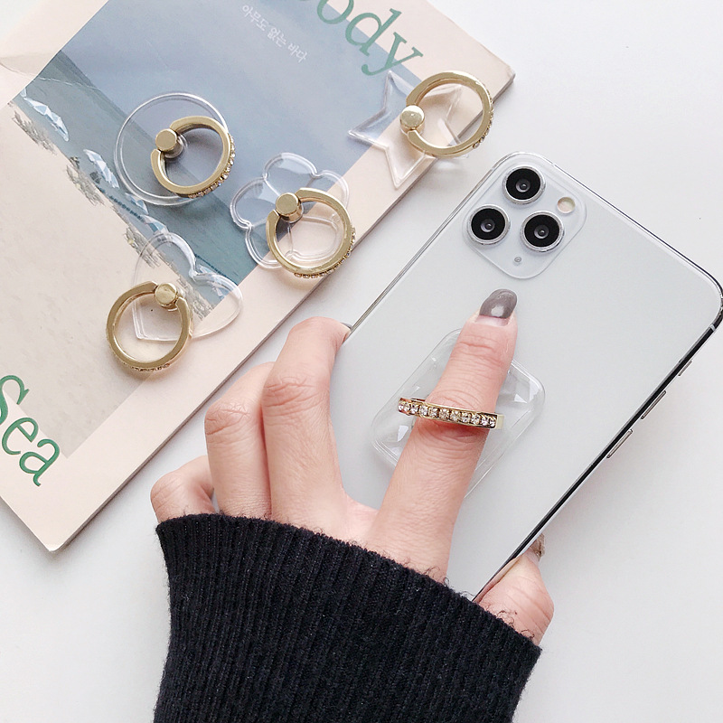 Diamond transparent ring buckle diamond gold ring bracket anti-drop PC transparent acrylic phone ring bracket