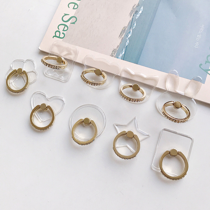 Diamond transparent ring buckle diamond gold ring bracket anti-drop PC transparent acrylic phone ring bracket