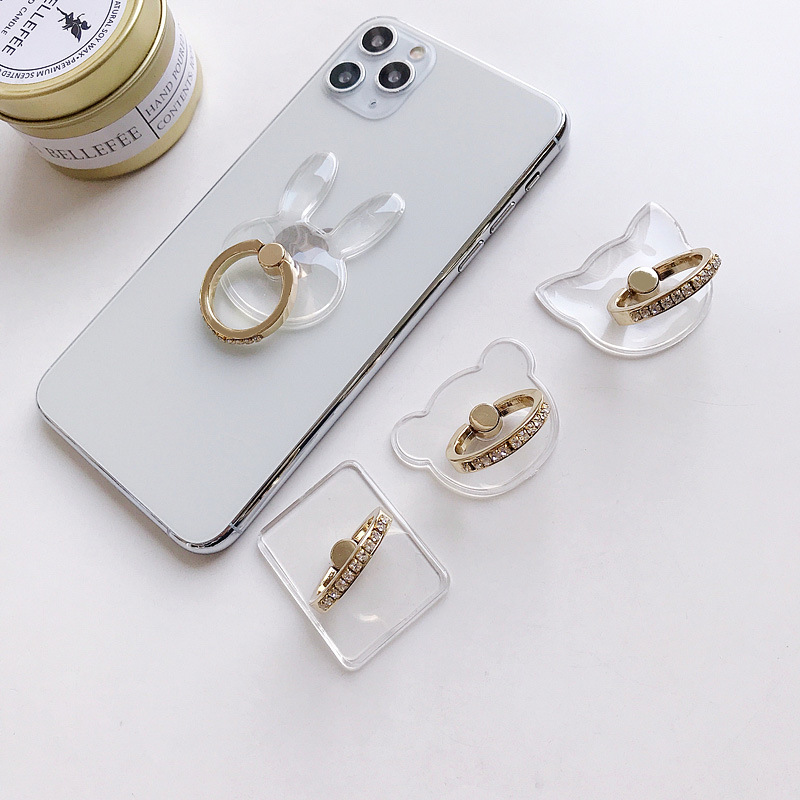 Diamond transparent ring buckle diamond gold ring bracket anti-drop PC transparent acrylic phone ring bracket