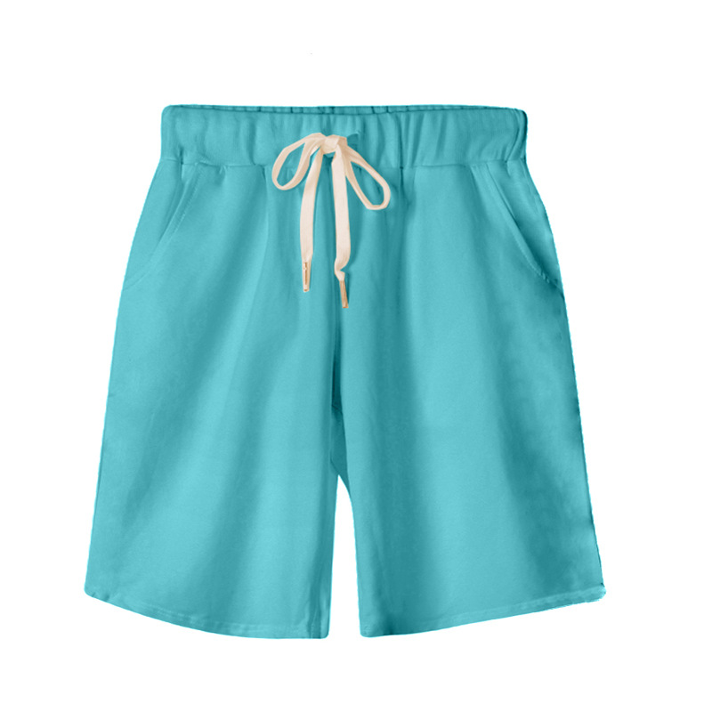 Solid color women summer high waist 300 jin five-tenths pants plus size drawstring sports casual pants fat mm straight leg pants sweatshirt