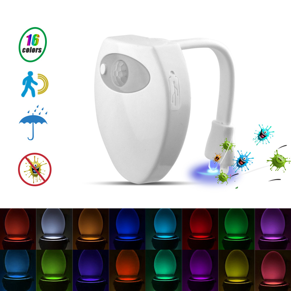 LED human body induction toilet night light USB charging 16-color bathroom atmosphere light with UV purple light sterilization function