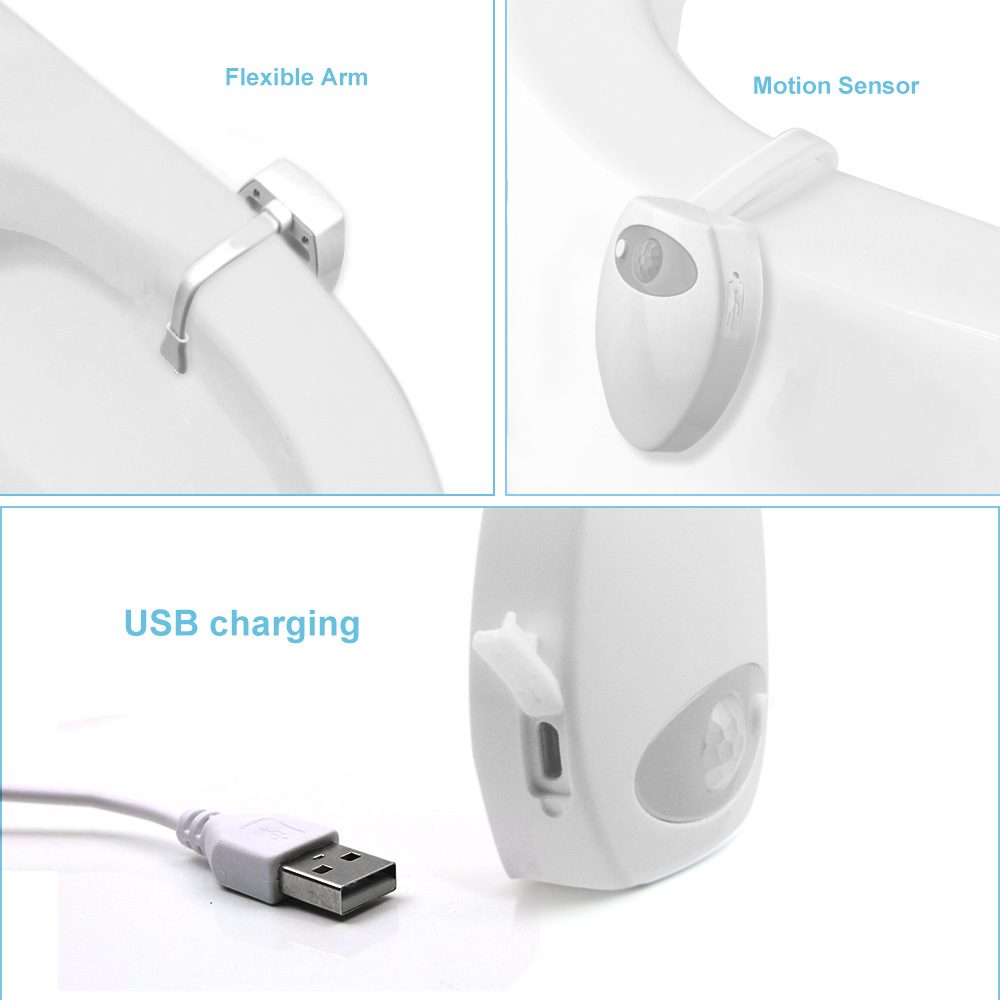 LED human body induction toilet night light USB charging 16-color bathroom atmosphere light with UV purple light sterilization function