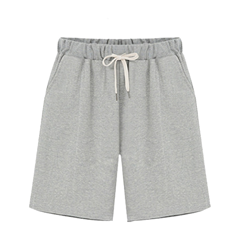 Solid color women summer high waist 300 jin five-tenths pants plus size drawstring sports casual pants fat mm straight leg pants sweatshirt