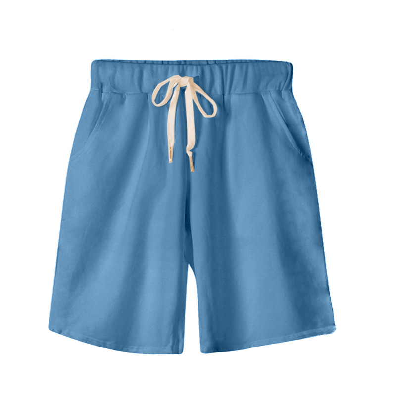 Solid color women summer high waist 300 jin five-tenths pants plus size drawstring sports casual pants fat mm straight leg pants sweatshirt