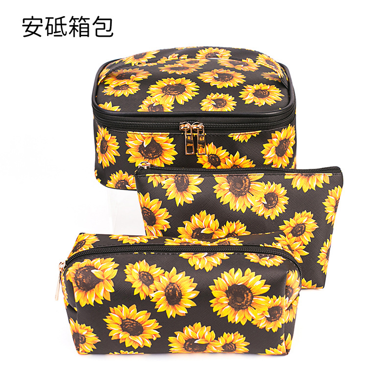 Sunflower Cosmetic Bag Lazy Person Toiletry Bag Large Capacity Storage Bag Cosmetic Case Women's Bag Portable