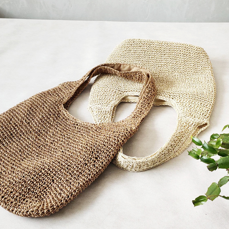 2026 new women's bag niche woven bag single shoulder underarm bag women's beach straw woven bag lightweight