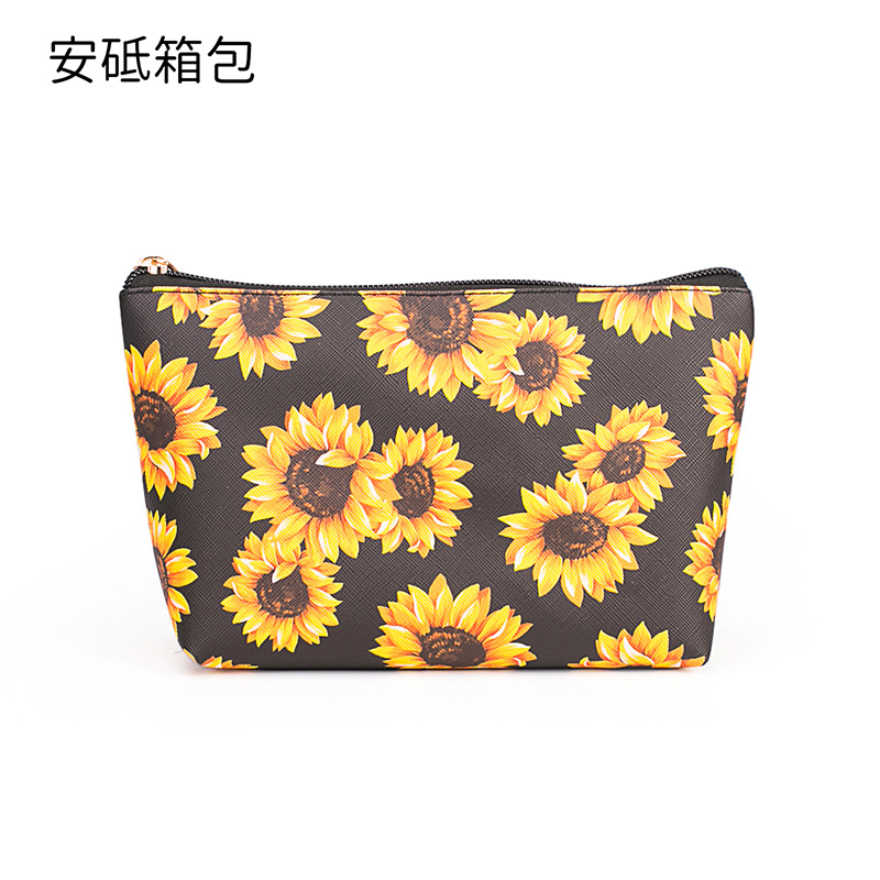 Sunflower Cosmetic Bag Lazy Person Toiletry Bag Large Capacity Storage Bag Cosmetic Case Women's Bag Portable