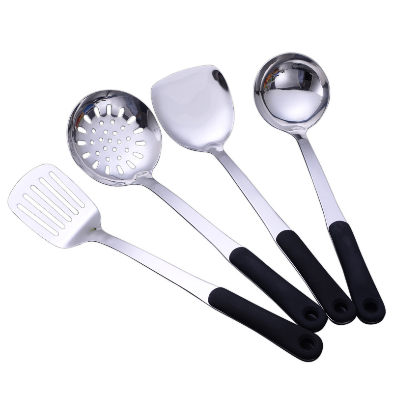Stainless steel kitchen utensil set 4-piece soup spoon, spatula, slotted spoon, frying spatula, customizable with logo, anti-scald