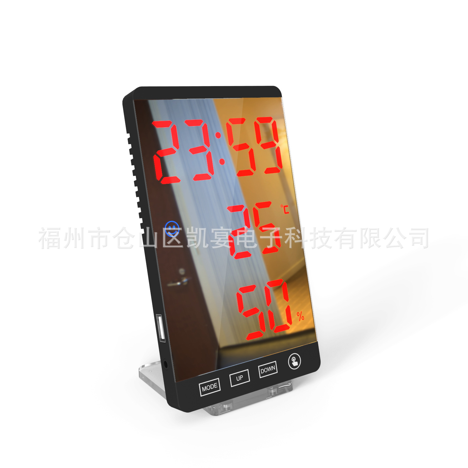 Mirror Alarm Clock Functional Temperature Humidity LED Mirror Desktop Electronic Alarm Clock