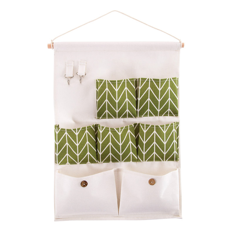Storage Cleaning Seven-Pocket Storage Bag, Linen Waterproof Hanging Pouch for Sundries, Key Holder, Dormitory Fabric Storage Hanging Bag