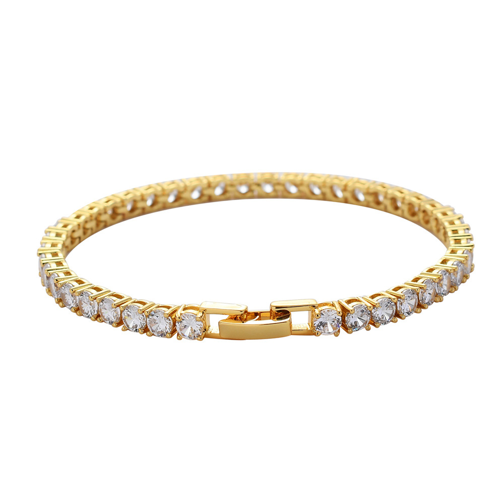 Copper easy-lock tennis chain Tennis Bracelet 3mm 4mm 5mm zircon single row hip-hop bracelet