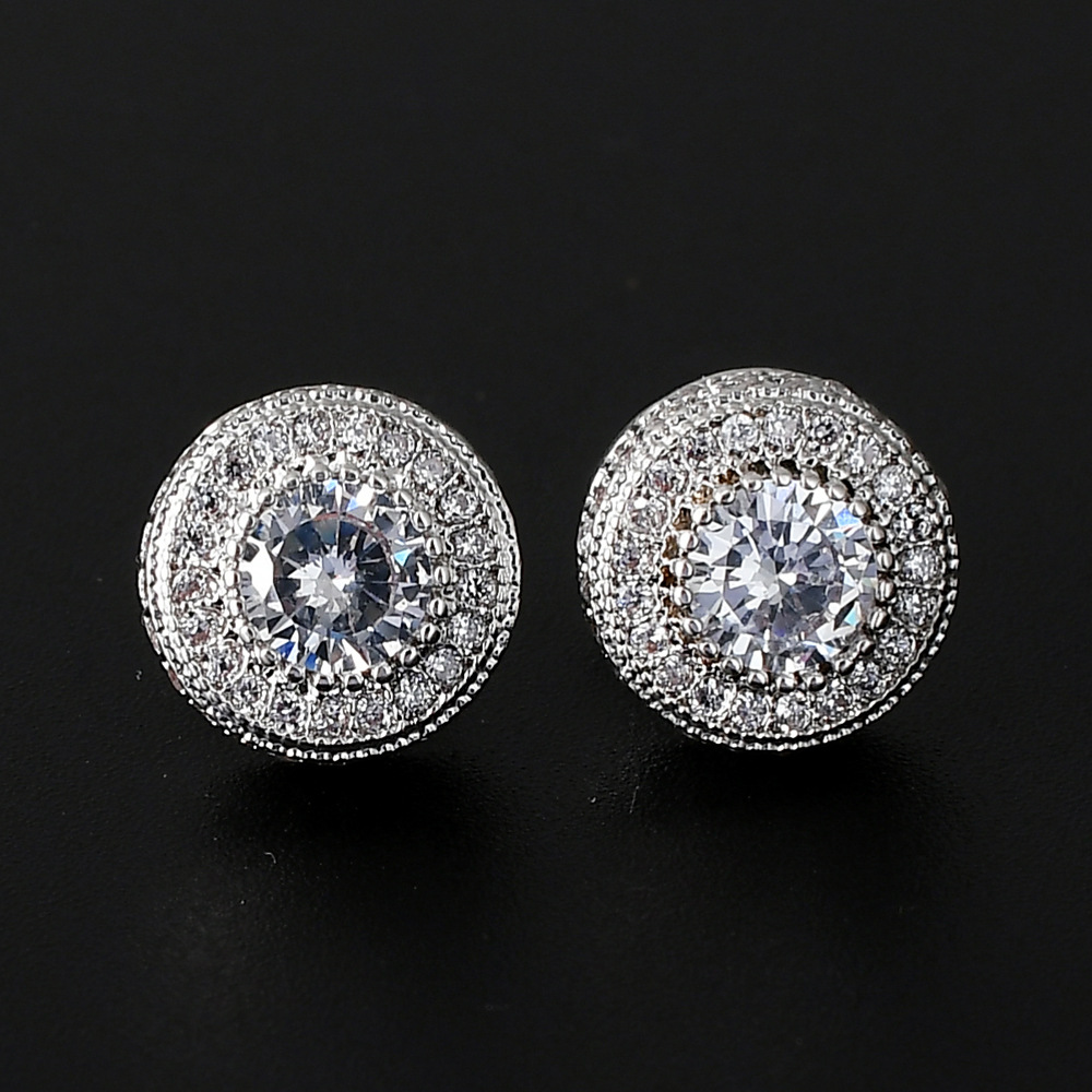 Earring women's copper couple round full zircon hip-hop earring men's women's earring