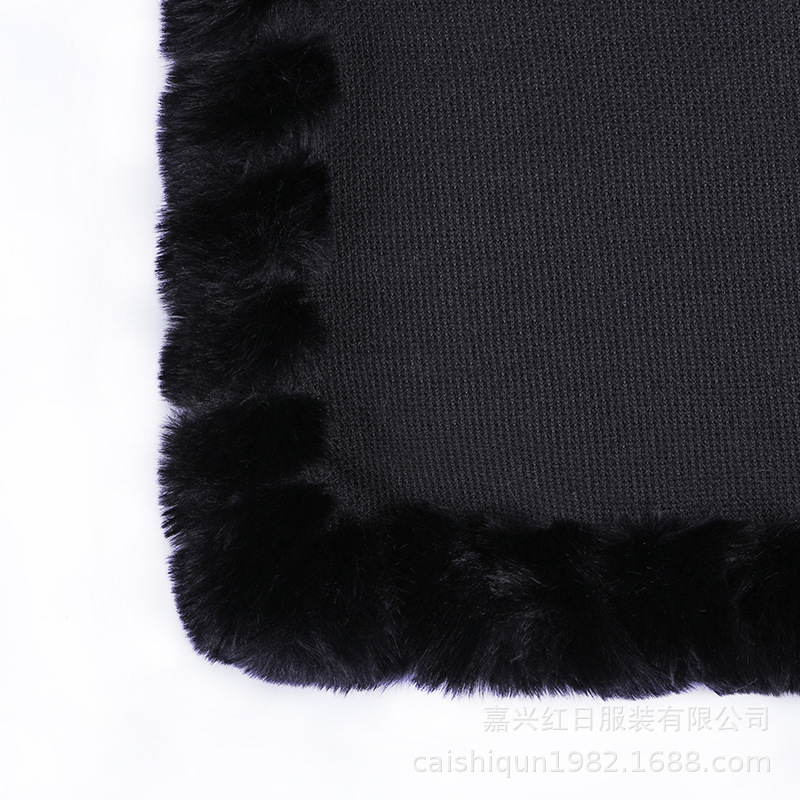 H·SUN Street Style Warp Knit Polyester Fiber Pullover Poncho Cape Imitation Rabbit Fur Collar Scarf Wear