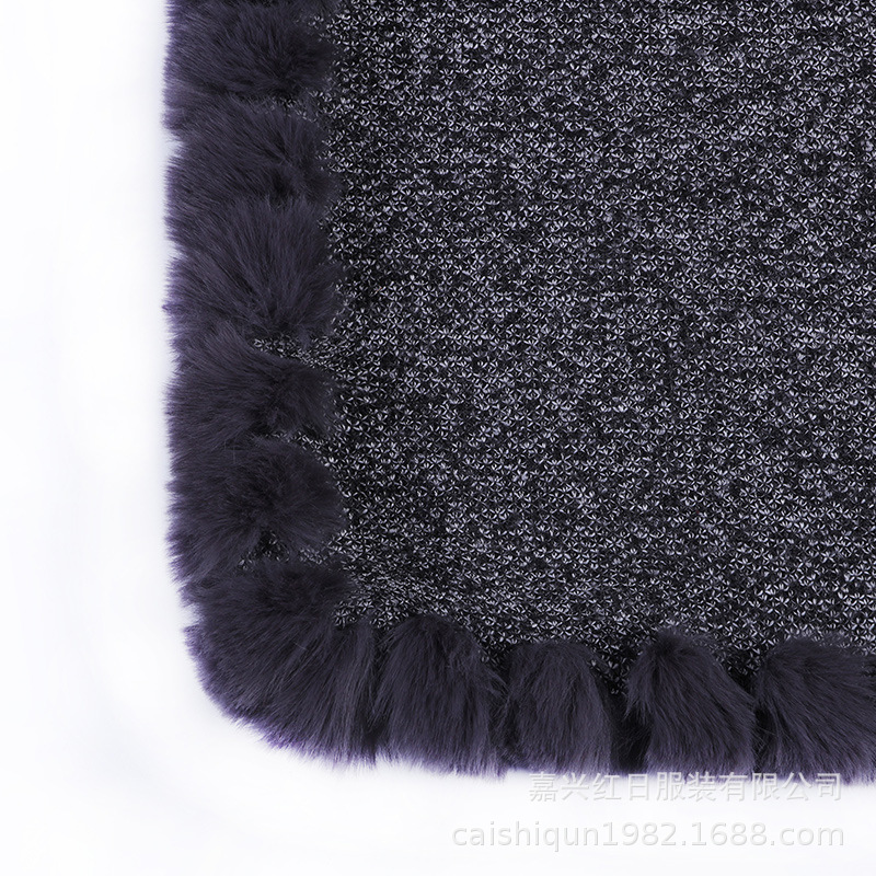 H·SUN Street Style Warp Knit Polyester Fiber Pullover Poncho Cape Imitation Rabbit Fur Collar Scarf Wear