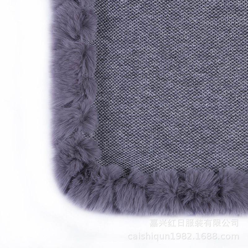 H·SUN Street Style Warp Knit Polyester Fiber Pullover Poncho Cape Imitation Rabbit Fur Collar Scarf Wear