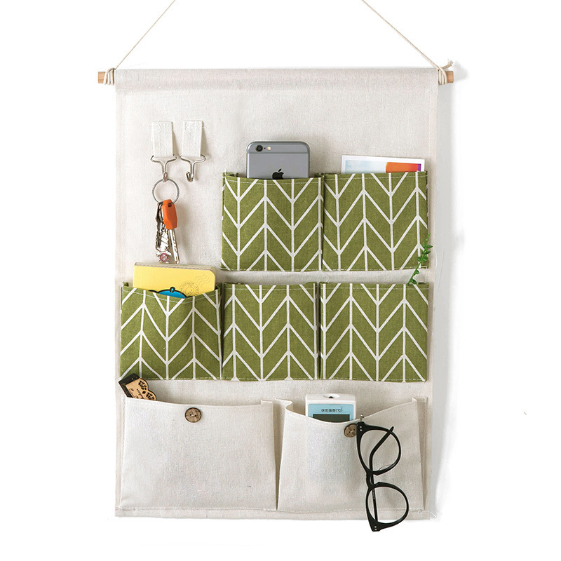 Storage Cleaning Seven-Pocket Storage Bag, Linen Waterproof Hanging Pouch for Sundries, Key Holder, Dormitory Fabric Storage Hanging Bag