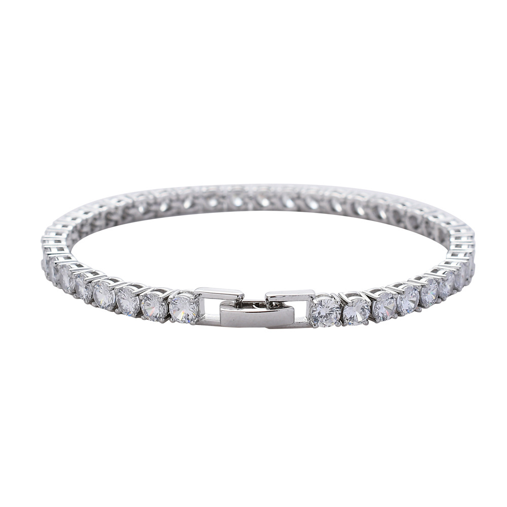 Copper easy-lock tennis chain Tennis Bracelet 3mm 4mm 5mm zircon single row hip-hop bracelet