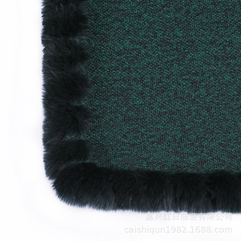 H·SUN Street Style Warp Knit Polyester Fiber Pullover Poncho Cape Imitation Rabbit Fur Collar Scarf Wear