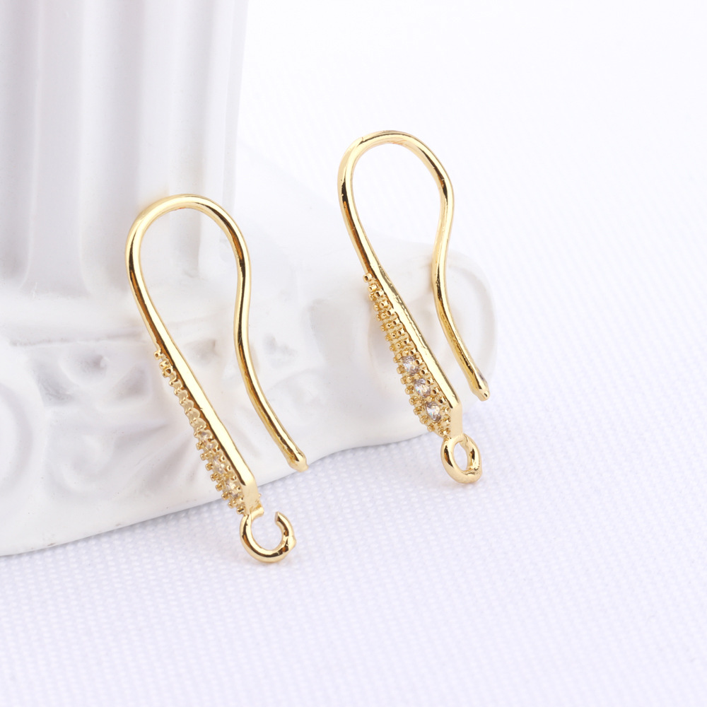 Copper plated simple earring hooks accessories handmade DIY set zircon, women's pearl earring materials production