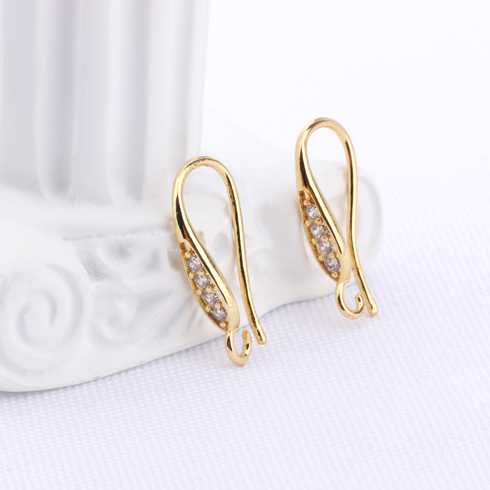 Copper plated simple earring hooks accessories handmade DIY set zircon, women's pearl earring materials production