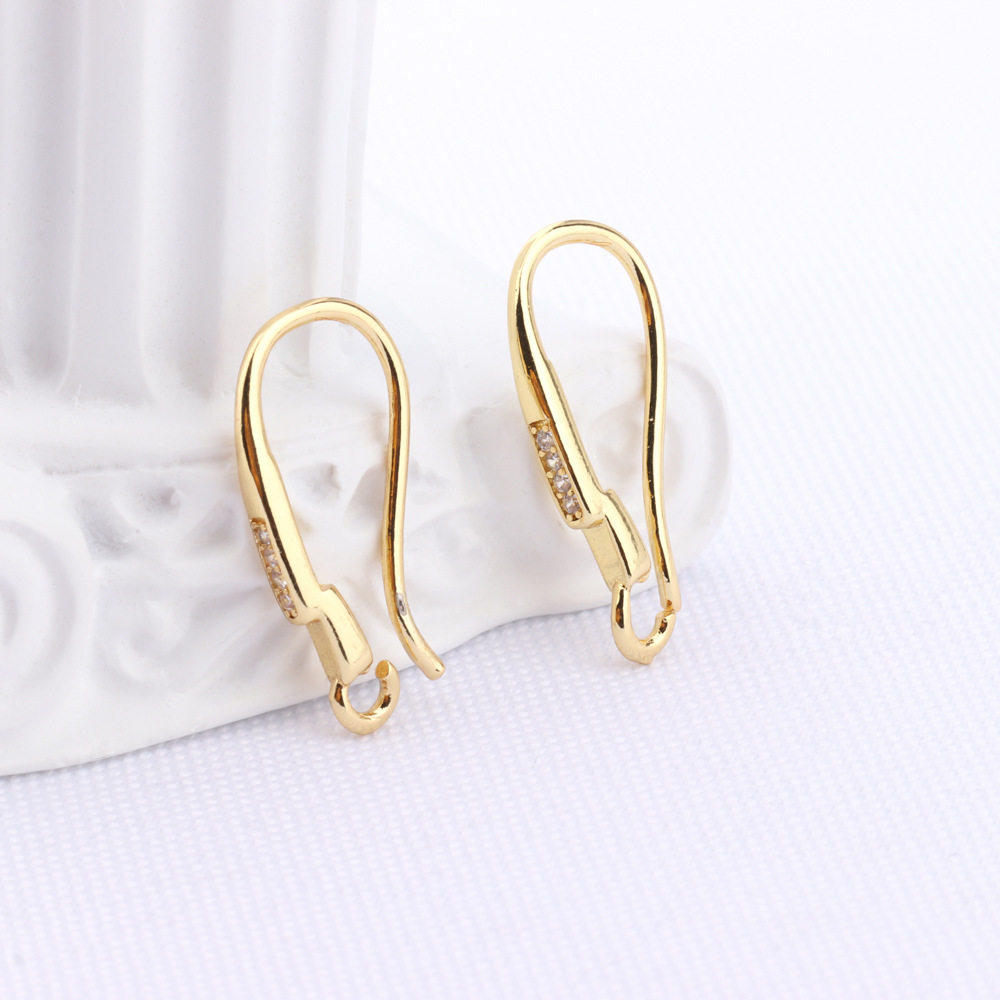 Copper plated simple earring hooks accessories handmade DIY set zircon, women's pearl earring materials production