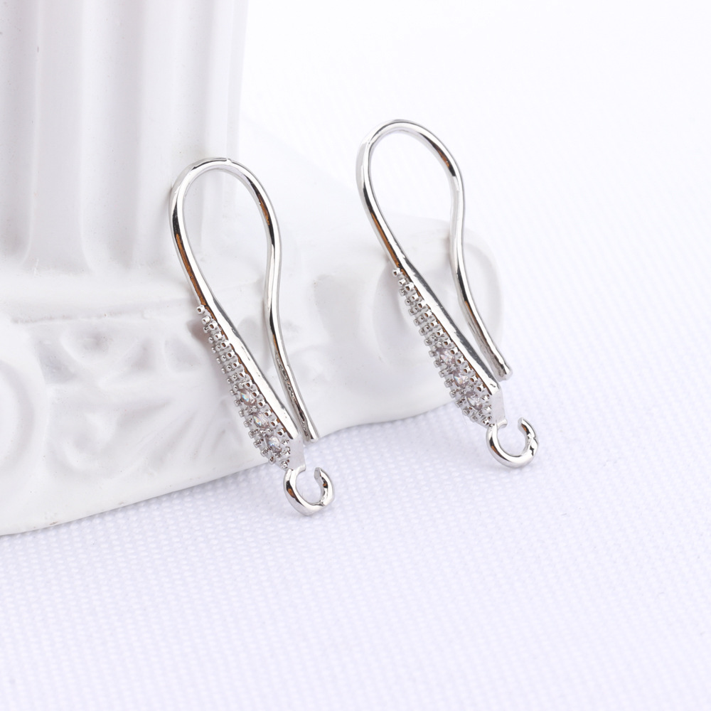Copper plated simple earring hooks accessories handmade DIY set zircon, women's pearl earring materials production