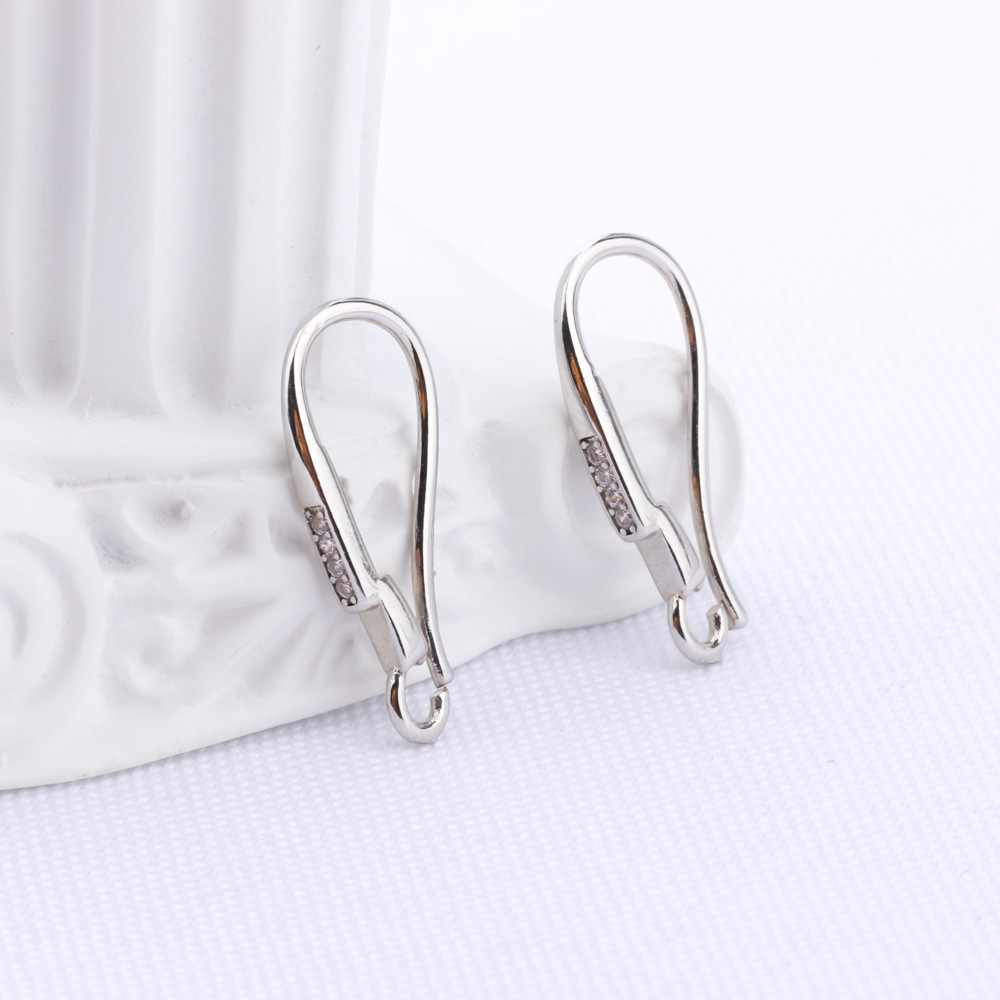 Copper plated simple earring hooks accessories handmade DIY set zircon, women's pearl earring materials production