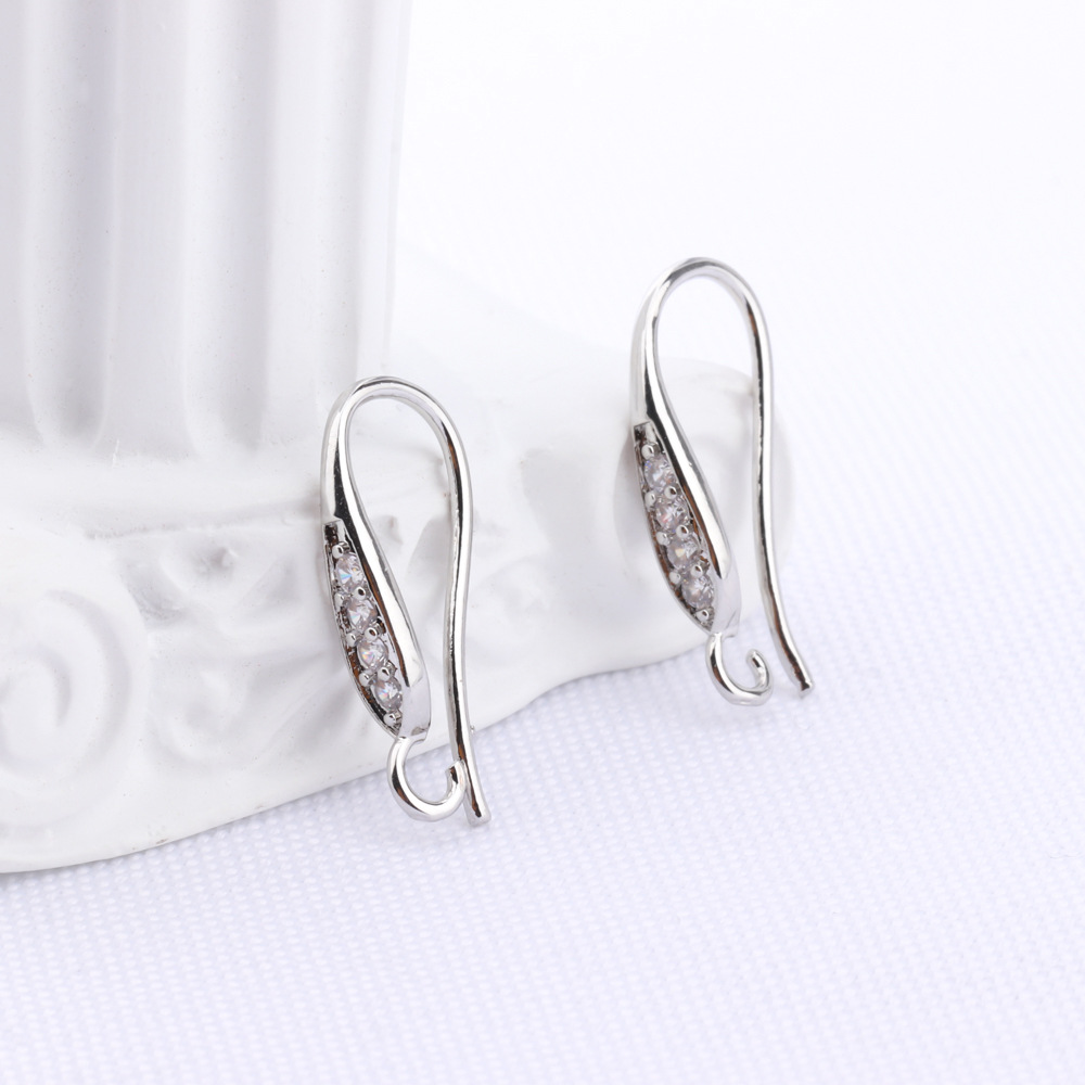Copper plated simple earring hooks accessories handmade DIY set zircon, women's pearl earring materials production