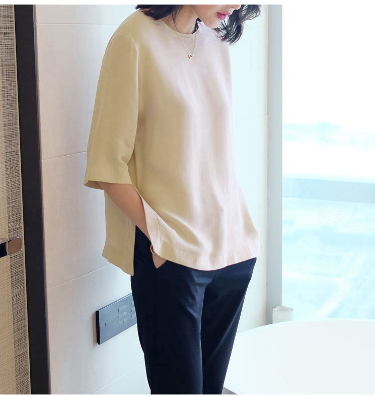2026 Spring/Summer C010H Mulberry Silk Top Three-quarter Sleeve Round Neck Silk Blouse Women's Shirt Loose