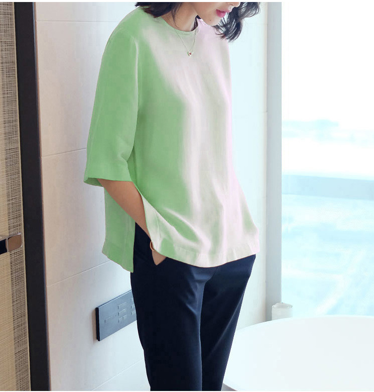 2026 Spring/Summer C010H Mulberry Silk Top Three-quarter Sleeve Round Neck Silk Blouse Women's Shirt Loose