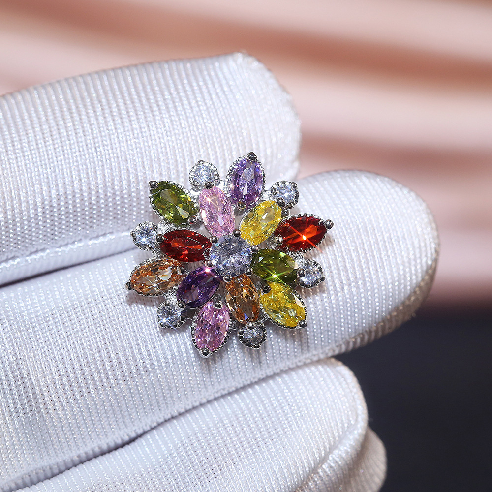 Cao Shi eBay New Luxurious Sunflower Double-Layer Zircon Women's Earrings Women's Copper Ear Accessories