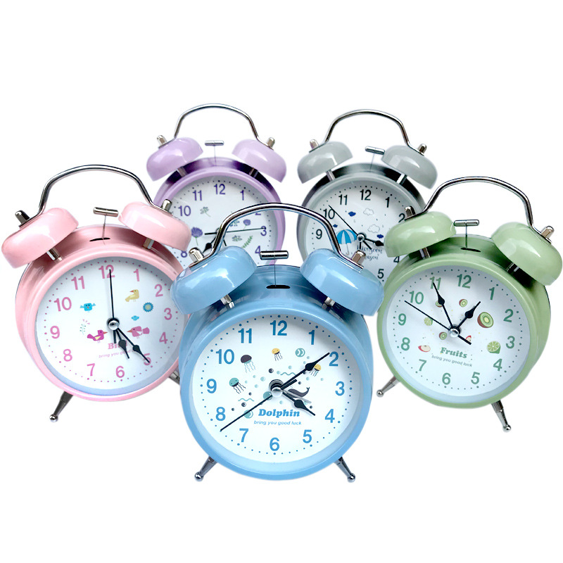 4-inch large metal silent alarm clock with luminous hands and night light, children's student alarm clock