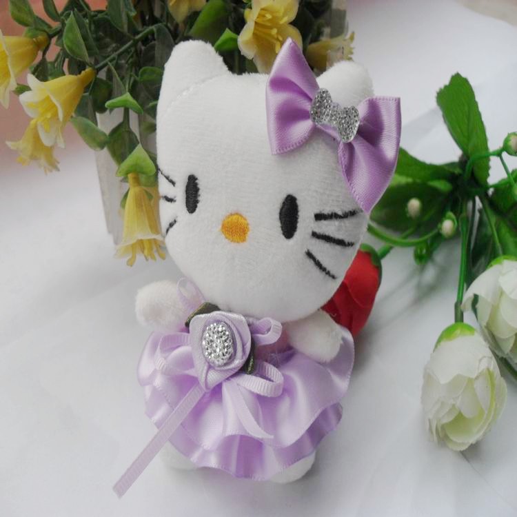 Diamond Dress Cat Plush Charm Cartoon Flower Bouquet Material Wedding Event Doll Plush Toy Multiple Colors