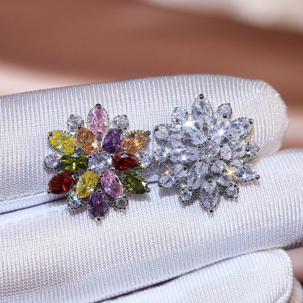 Cao Shi eBay New Luxurious Sunflower Double-Layer Zircon Women's Earrings Women's Copper Ear Accessories