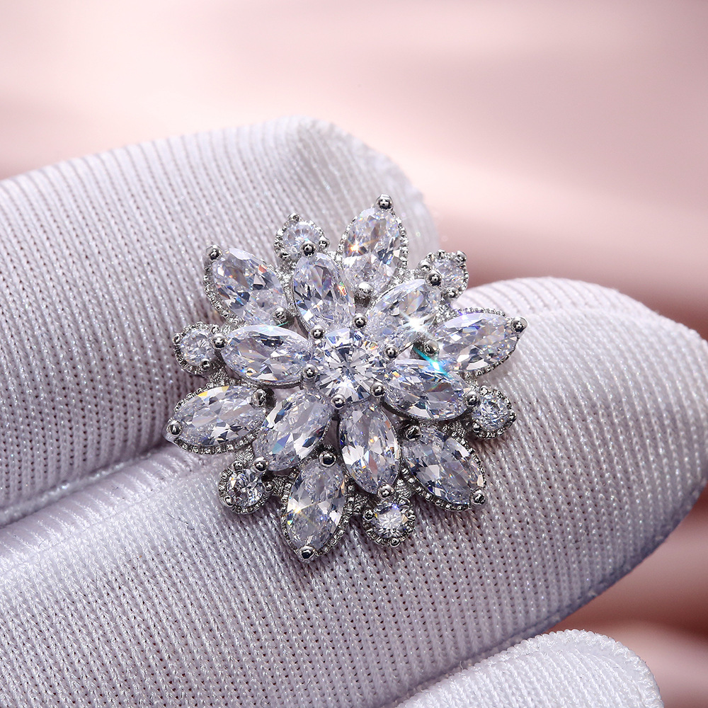 Cao Shi eBay New Luxurious Sunflower Double-Layer Zircon Women's Earrings Women's Copper Ear Accessories