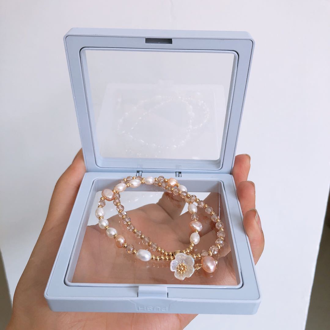 PE Material Thickened Pearl Bracelet 9*9 Film Box Packaging Box Simple Anti-Oxidation Not Including Bracelet