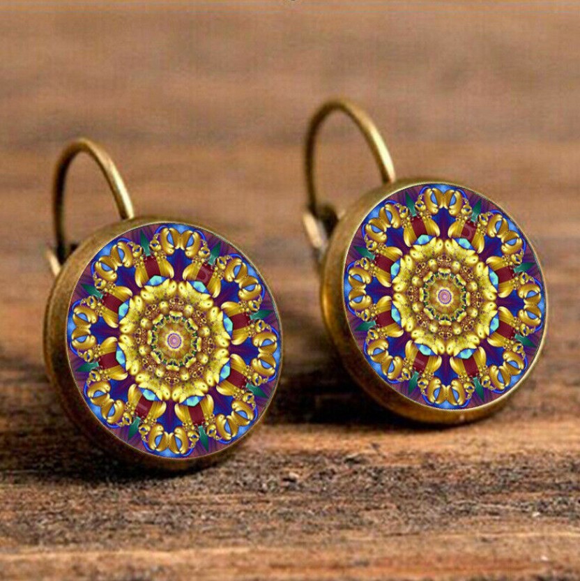 EBAY Colorful Tiger Head Unicorn Peacock Feather Eight Planets Mandala Time Gem Earrings