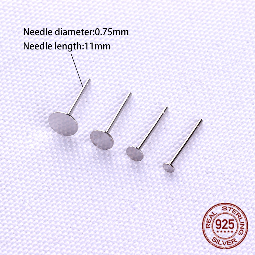 S925 sterling silver flat head earring studs DIY handmade earring ear accessories pearl flat support flat bottom ear needle electroplated
